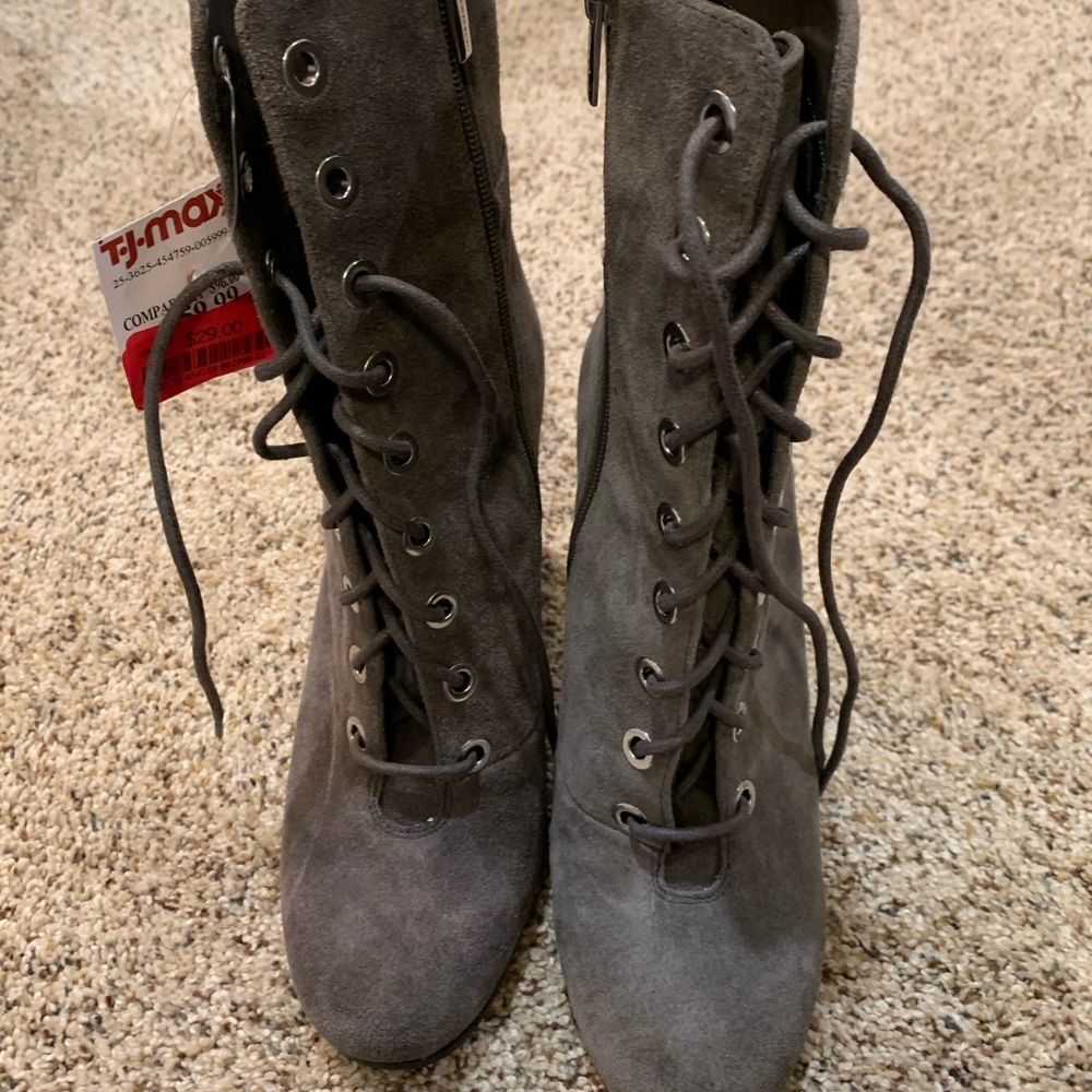 Vince Camuto grey lace up booties